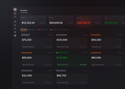 Invoice Dashboard ai billing clean dark dark theme design grid interface invoice manage minimal modal overlay payments product saas ui ui design ux ux design