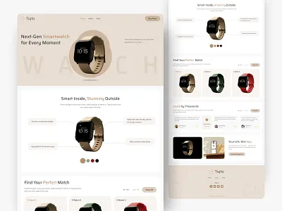 Tiqto - Smartwatch Landing Page Design 3d animation branding clean ecommerce ecommerce website ui. knehad21 landing page layout luxury marketplace minimal modern design online store smartwatch website uiux design watch design watch landing page web 3 whitespace