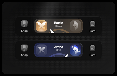 Dark Bottom Navigation Bar : : Battle Trading Telegram Mini-App app bottom bar bottom navigation clean clean design dark mode hayola studio mani jalilzadeh minimal minimalism mobile navigation navigation bar product product design shop toggle button ui ui design ux