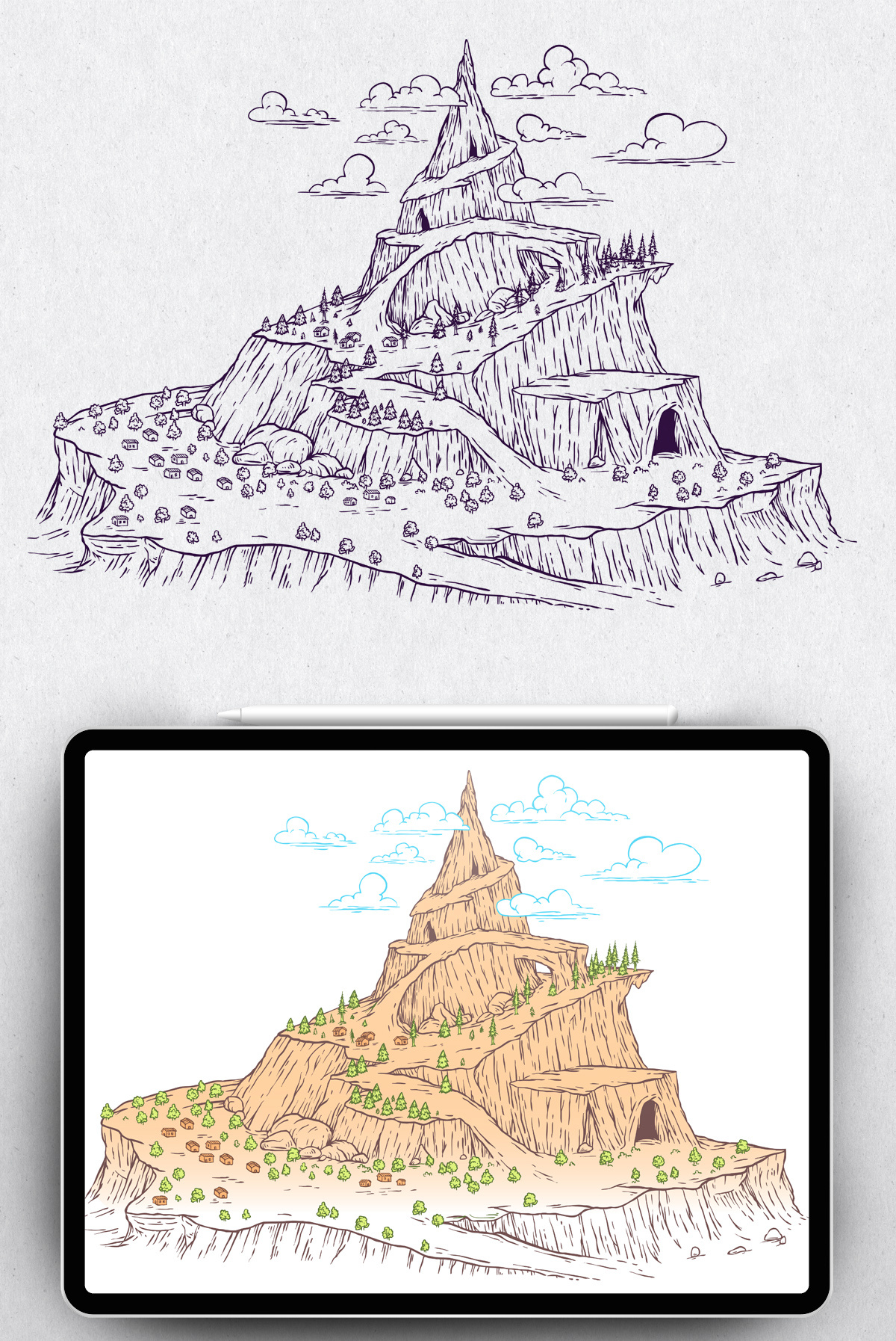 Island adventure cartoon doodle game graphic design illustration island landscape map