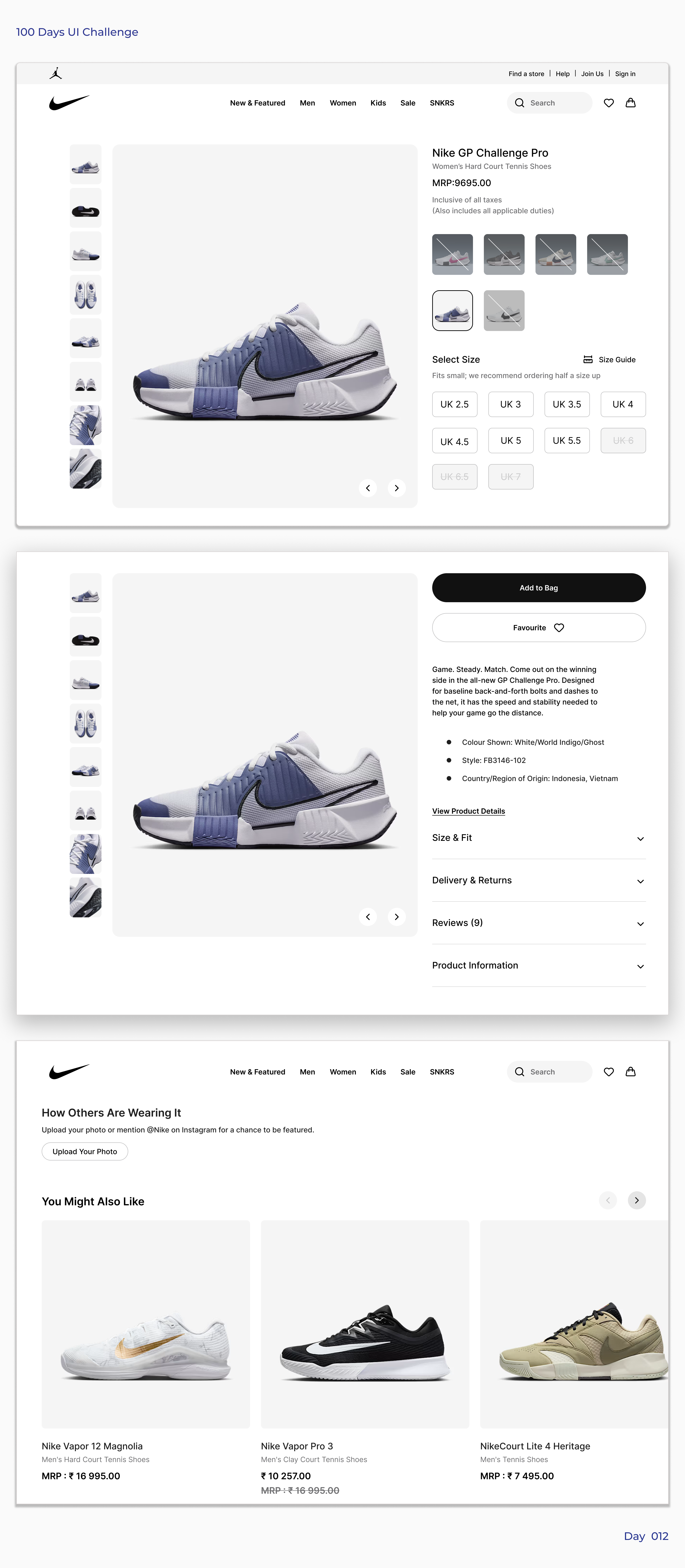 Day 12 of #DailyUI - Nike Inspired ECommerce UI 100daysofuichallenge 100daysui dailyui design designinspiration dribbble ecommerce figma nike productdesign shoe sports ui uidesign uitrends uiux userinterface uxdesign webapp webdesign