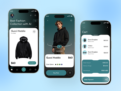 AI Fashion e-Commerce App ai ai fashion android app design application clean e commerce fashion mobile mobile app mobile friendly modern online shop shop shopping app store trendy design ui ux web design