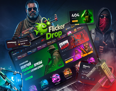 Flicker Drop: OpenCase CS2 boxes branding casino design flicker drop gambling game illustration juicyart logo opencases ui uiux unboxing