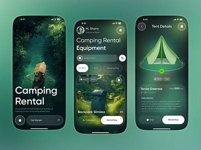 Camping Equipment Rental App app app design camp camp fire camping clean equipment layout location mobile mobile app rental rental app travel travel app travelling trip ui ux vacation