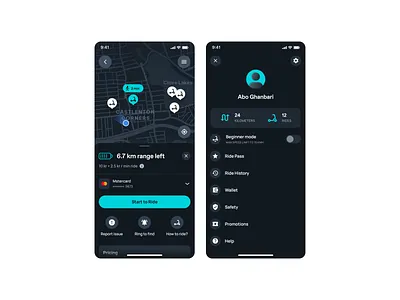Surf Rider app / Scooter dark app dark mode app desktop rent scooter scooter scooter app surf rider ui design uidesign
