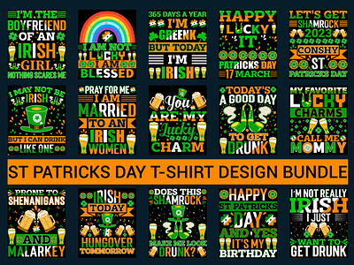 ST PATRICKS DAY T-SHIRT DESIGN BUNDLE appreal clothing fashion irish design shamrocks st patricks day t shirt design t shirt design typography