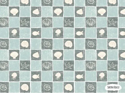 Picnic by the sea pattern blue cute design fabric design fish fun illustration illustrator island jelly fish pattern pattern design shell summer
