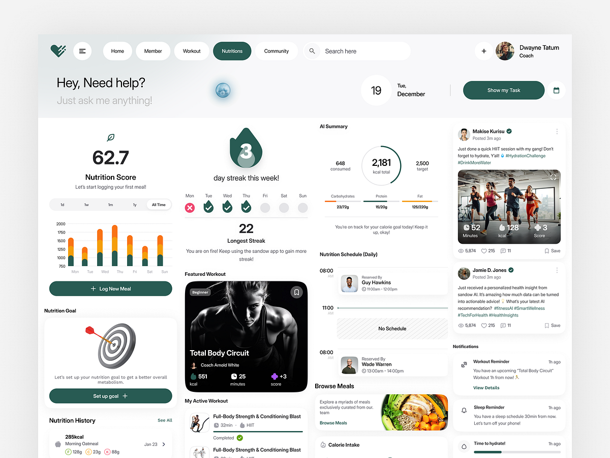 Fitness Nutrition Web App | Nutrition Flow UI