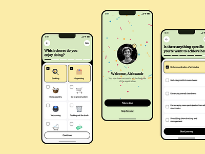 Onboarding – Chore Management App app clean design illustration inspiration management minimal mobile onboarding product product design tracking typography ui ux web