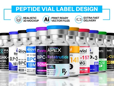 peptide vial label design, sarms, product label design 3d amazon listing branding design graphic design illustration label label design logo medical label design medicine label design peptide vial peptide vial label pharmacy label product label design sarms supplement vial vial label vial label design
