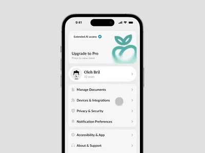 Settings screen - Health app app health app mobile app screen settings ui uiux ux wellness