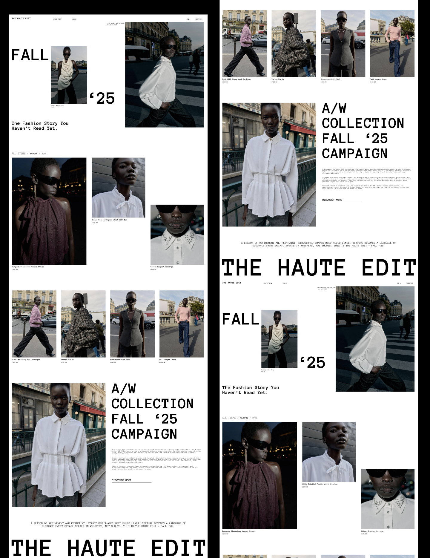 The Haute Edit — A/W Collection Fall ‘25 Campaign architecture design fashion campaign figma high fashion illustration landing page lookbook website luxurywebsite minimaldesign moderndesign portfolio design services uiux visual direction webdesign
