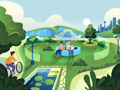 Futuristic Habitat Scene | Green Urban Flow concept art digital illustration futuristic city graphic design illustration illustration art illustration design illustrator landscapt product design vector vector illustration