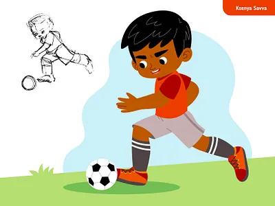 Cartoon Football Boy Character – Vector & Coloring Illustration active adobe illustrator boy cartoon character children coloring book coloring page design football for kids illustration logo mascot soccer sport school vector