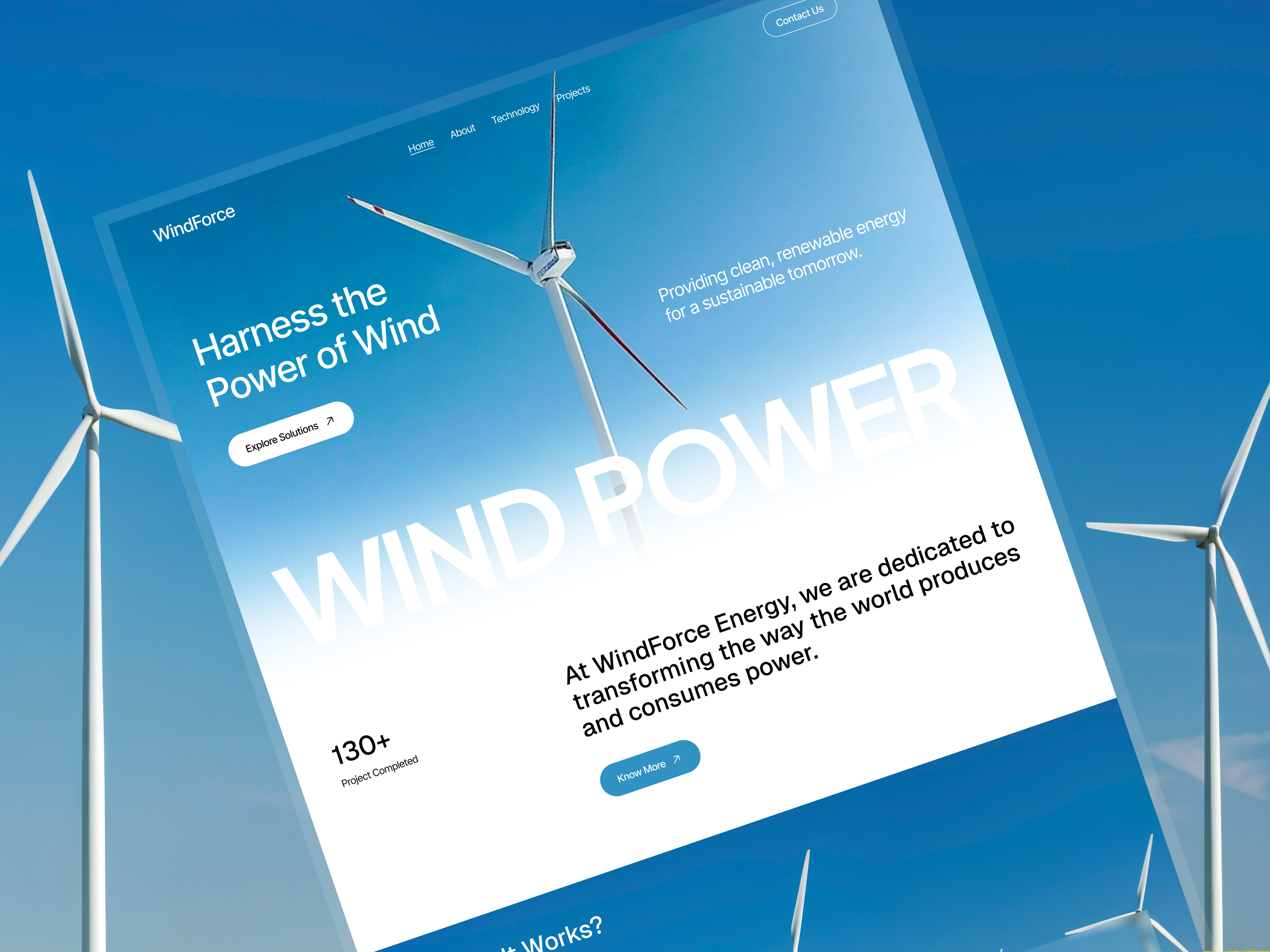 Wind Power - Renewable Energy Solutions Website Design air energy website air power landing page landing page design renewable energy solar electricity solar energy solar power sustainability turbine turbine power ui design wind energy wind energy website wind power