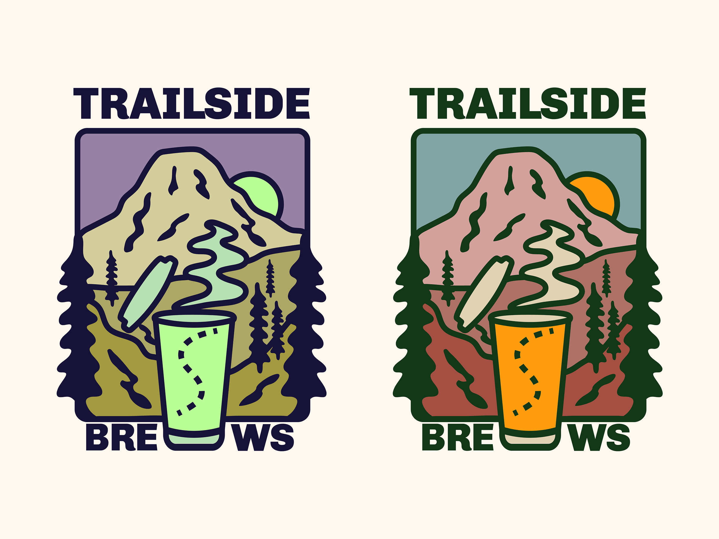 Merch Design for Trailside Brews cafe coffee coffee merch design forest graphic design hiking illustration landscape merch merch design merchandise mountain mountains natural nature t shirt design tote bag design trees woods