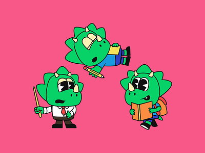 Education Triceratops 🏫🧑‍🏫🎒 branding business cute dino education fun green illustration kids logo mascot pink presentation retro student study triceratops ui vector