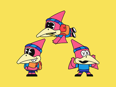 Education Pteranodon 🎒📙✏️ bag bird branding character design dino education illustration logo mascot merchandise pink pose pteranodon retro sticker vector yellow