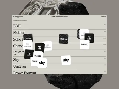 Boring brandidentity client list hover