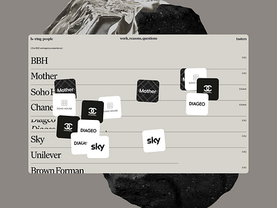 Boring brandidentity client list hover