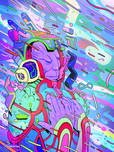 A Sleeper Enjoying an Ethereal Swarm celestial clip studio paint colorful comic art comics concept art cosmic digital art drawing illustration