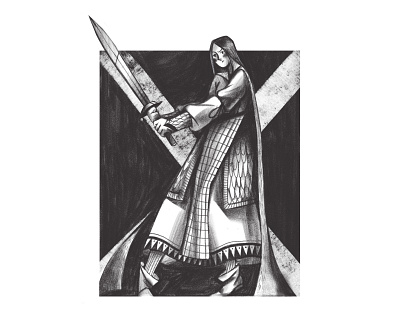 the knight brave cartoon character fairy tale fantasy girl illustration knight medieval retro sketch style sword texture vintage warrior weapon woman