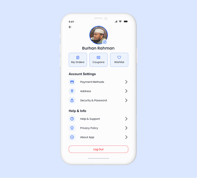 User Profile & Settings UI for E-commerce App product design profile page