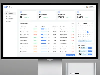 Real Estate Project Dashboard — Modern SaaS UI analytics dashboard investmentdashboard landing page modernui proptech realestate saasdashboard ui uiuxdesign