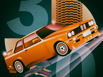 Modern Sports Driving Machine - M3 E30 architecture bmw contemporary illustration linocut m3 modern illustration poster sports car vintage