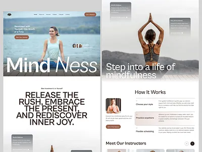 Mindfulness & Yoga Website UI – Calm, Minimal, Wellness Design animation bold design branding figma framer holistic brand landing page meditation website design mindfulness modern website design typography ui design web design webflow wellbeing wellness website design yoga yoga app ui yoga brand yoga website