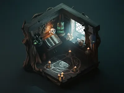 Swamp Witch 3d blender diorama illustration isometric render spooktober spooky witch