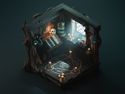 Swamp Witch 3d blender diorama illustration isometric render spooktober spooky witch