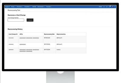 Cost-Change Reprocessing Tool product design ui
