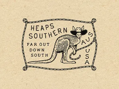Heaps Southern aligator american australian badge branding cowboy crocodile graphic design hat illustration kangaroo lasso logo rope southern vintage western