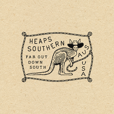 Heaps Southern aligator american australian badge branding cowboy crocodile graphic design hat illustration kangaroo lasso logo rope southern vintage western