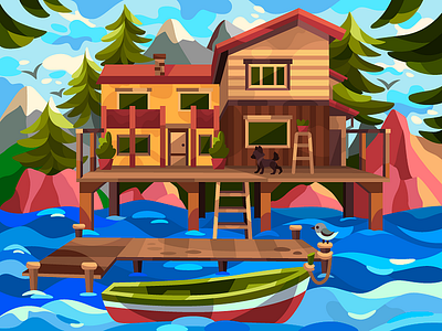 House on water 3d animation black branding design graphic design illustration logo motion graphics t shirt t shirt design ui vector