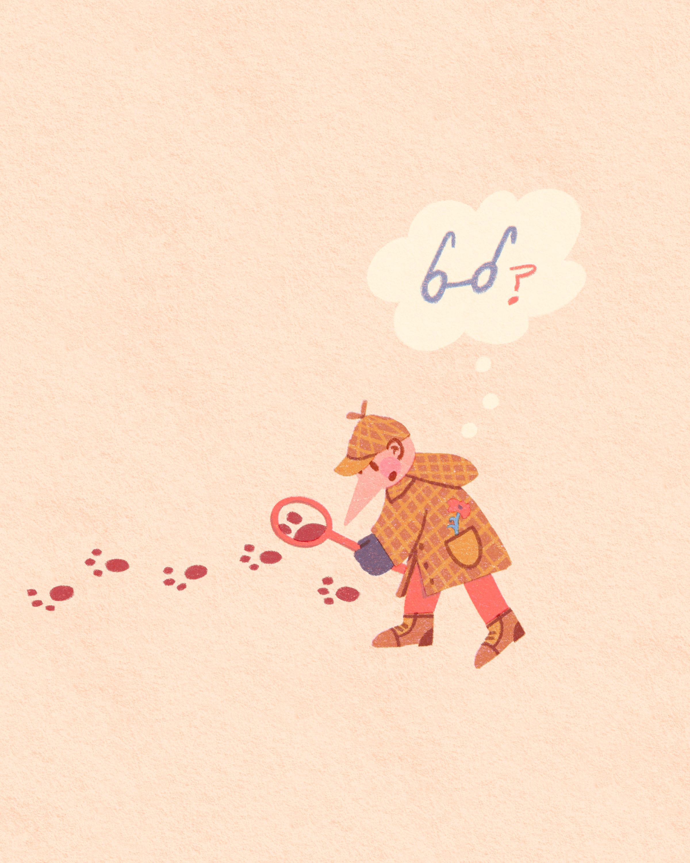 Who took my glasses? art artwork childrensillustration cloth design detective fashion footprint gingham glasses illust illustration ipad kidlitillustration pattern peachtober25 photoshop tweetyheather