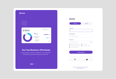 Innix - Sign up page dashboard design product design sign up ui ux