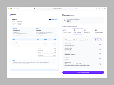 Innix - Invoicing checkout screen ai branding checkout design graphic design invoice product design ui web app