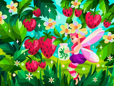 Strawberry Fairy 3d animation app black branding design eat graphic design icon illustration logo t shirt t shirt design tee textile typography ui ux vector web