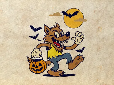 Werewolf Trick-or-Treat | Vintage Cartoon Halloween Mascot 1930 cartoon style branding cartoon character design funny cartoon hand draw illustration logo mascot retro art retro cartoon retro style rubber hose t shirt vintage art vintage cartoon vintage style