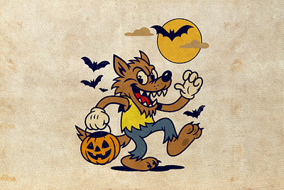 Werewolf Trick-or-Treat | Vintage Cartoon Halloween Mascot 1930 cartoon style branding cartoon character design funny cartoon hand draw illustration logo mascot retro art retro cartoon retro style rubber hose t shirt vintage art vintage cartoon vintage style