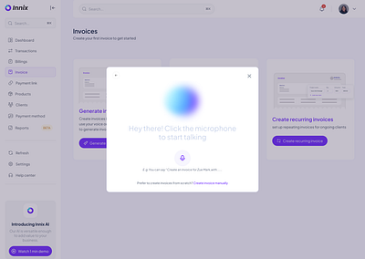 Innix - Voice AI-assisted Invoice creation ai design graphic design invoice ui ux voice web app