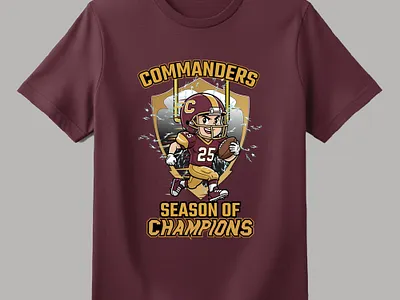 Kid-Friendly Commanders Football Tee Design appareldesign boldtypography cartoonstyle characterdesign digitalillustration footballart gameday graphictee jerseydesign mascotillustration sportsdesign sportswear t shirt t shirt design teamspirit tshirtdesign vectorart