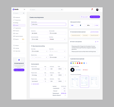Innix - Create invoice screen ai animation design graphic design invoice motion graphics product design ui