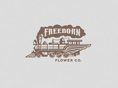 Freeborn Flower co. cannabis design flying illustration logo train vintage weed wings