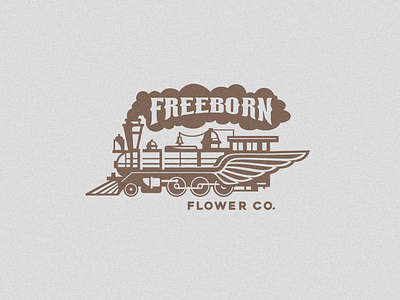 Freeborn Flower co. cannabis design flying illustration logo train vintage weed wings