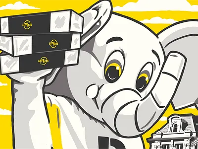 Azzip Pizza mural (part I) elephant illustration indiana mascot pizza