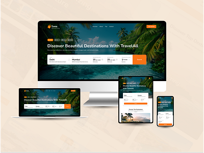 TravelAll — Responsive Travel Landing Page Design 3d figma figma design landing page logo minimaldesign mobile view mobileapp responsive landing page responsive website tablet view travel design travel website design ui ui design uxui web app web design website website design
