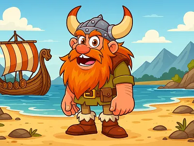 Viking warrior cartoon character vector illustration app background beehaya cartoon character design funny game graphic design happy icon illustration mascot poster ui vector viking